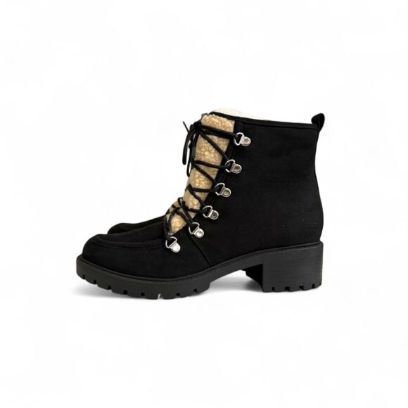 SUN + STONE Quiinnf Faux Suede Fur Lined Black Shearling Boots, NEW! Size 9M - Picture 4 of 10